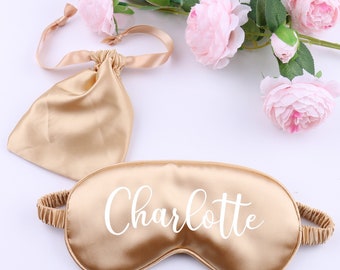 Masque pour les yeux de sommeil personnalisé avec sac cadeau, douche nuptiale Quinceanera Graduation Satin super doux Bachelorette femme cadeau faveurs de mariage fête