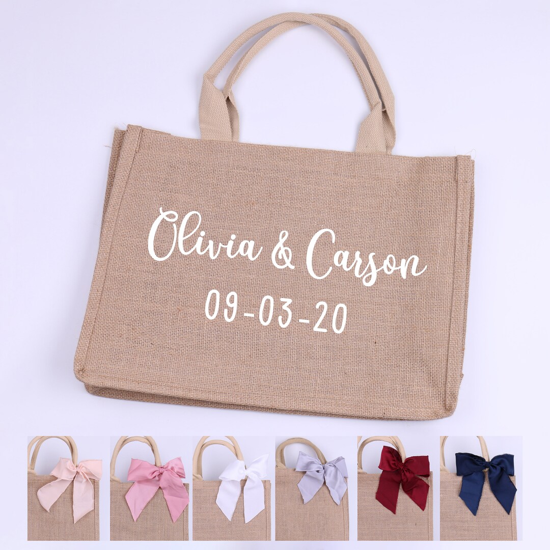 Beach Burlap Tote With Ribbon, Personalized Monogrammed Bridesmaid ...