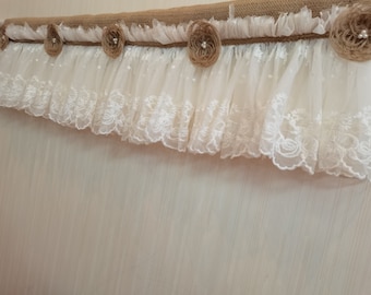 Benutzerdefinierte romantische Küche Valance Burlap Spitzen Dekor Küchenvorhang Shabby Spitze Vorhang Rustikale Fensterbehandlungen Hochzeit Dekor