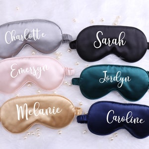 Personalisierte Satin-Augenmaske zum Schlafen, Geburtstagsparty, Übernachtungsgeschenk, Jahrestag, individuelles Monogramm, Bachelorette-Geschenk für Erwachsene und Kinder Bild 1