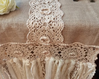 Rustic Unique Shabby Lace Hand Crochet Lace Table Runner Shabby Lace Table Runner  Wedding Decor