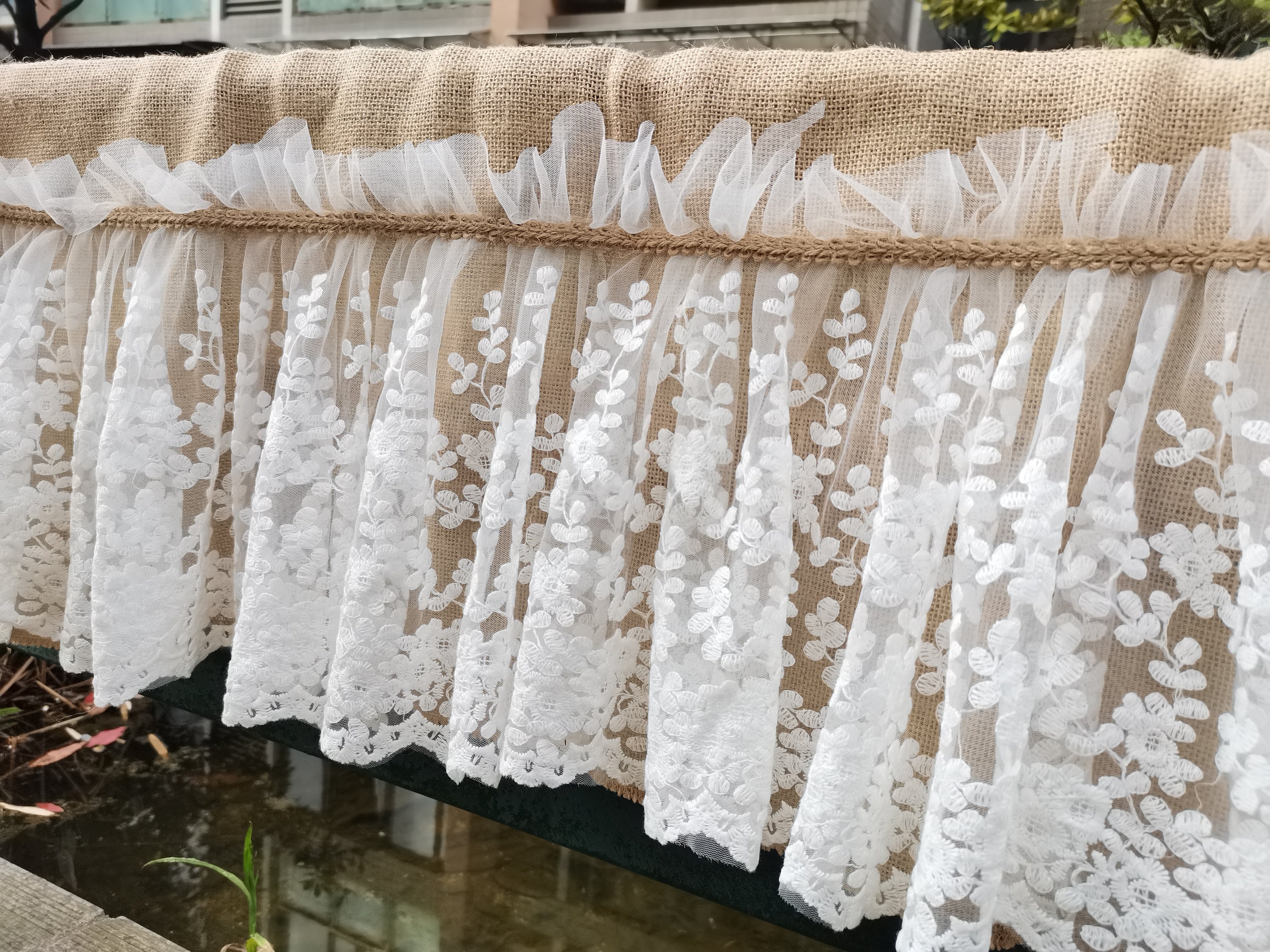 Toile de jute personnalisée rideau en dentelle minable dentelle cantonnière de cuisine rideau de cuisine en dentelle minable rideau de fenêtre rideau de café décor de mariage