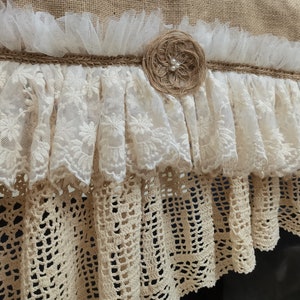 Cortina de encaje de arpillera desgastada personalizada, cenefa de cocina de encaje de ganchillo hecho a mano, cortina de ventana de encaje desgastado, cortina de cafetería, decoración de boda