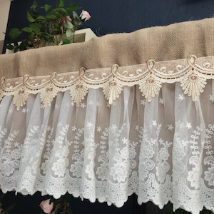 Custom Romantic Lace Curtain Rustic burlap Kitchen Valance Burlap Lace Decor Kitchen Curtain Shabby burlap Decor