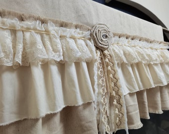 Custom High Quality Valance or Curtain  Rustic Multi Ruffle  Ivory Laces Cotton Valance  Kitchen Valance Bedroom CurtainCurtain