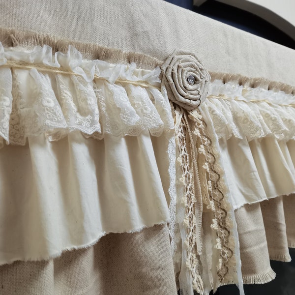 Custom High Quality Valance or Curtain  Rustic Multi Ruffle  Ivory Laces Cotton Valance  Kitchen Valance Bedroom CurtainCurtain