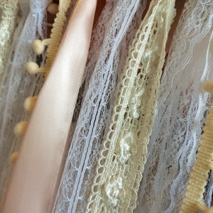 40inches wide × 84inches long SHABBY Vtg Lace Backdrop wedding banner Valance Ribbon Garland Bunting Shabby Backdrop Dorm Nursery Shower
