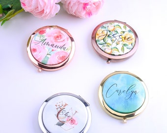 Pretty Floral Purse Mirror, Bridesmaid Compact Party Favors Your Logo Image Graduation Watercolor Makeup Bachelorette Gift for Her