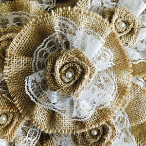 1pc /100pcs Burlap flowers handmade Burlap Lace Roses Shabby Chic Flowers Rustic Wedding Decorations