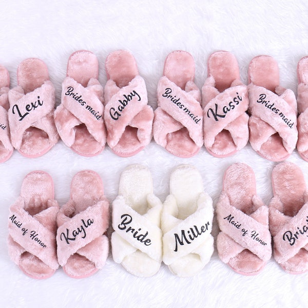 Personalized Bridesmaid Slipper Bachelorette Hen Party Gift Wedding Holiday Gifts Glitter Names Wedding Valentine Spa Sleepover Girls Night