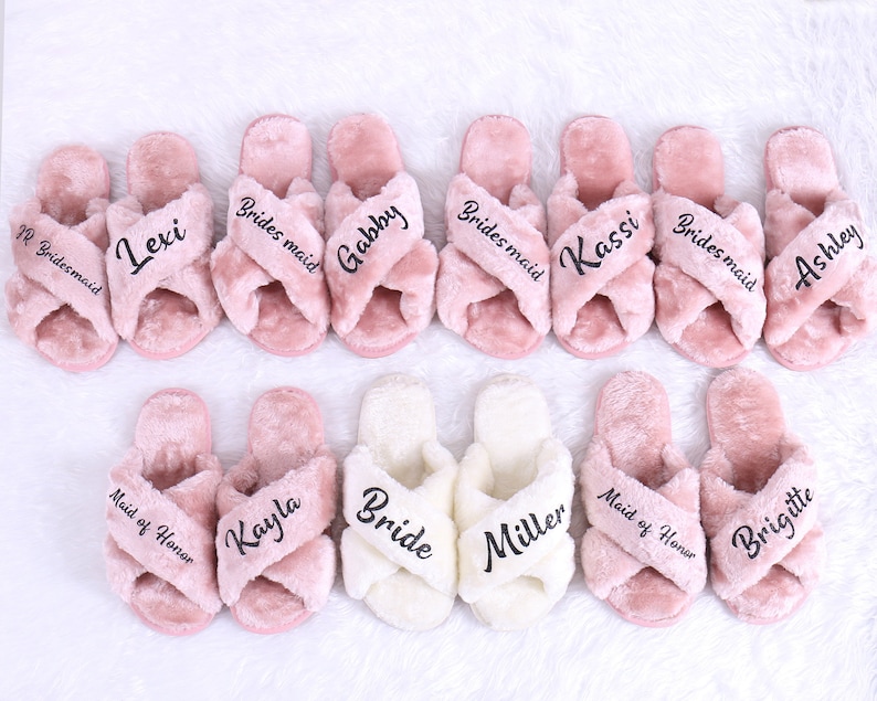 Personalized Bridesmaid Slipper Bachelorette Hen Party Gift Wedding Holiday Gifts Glitter Names Wedding Valentine Spa Sleepover Girls Night 