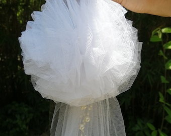 Set of 6 Tulle  Bow Pew Chair bow Pew Bows Tulle Flowers Rustic Wedding Decor