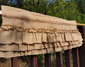 Custom Burlap Ruffle Curtian Rustic burlap  Kitchen Valance Burlap  Decor Kitchen Curtain Shabby Burlap Valance