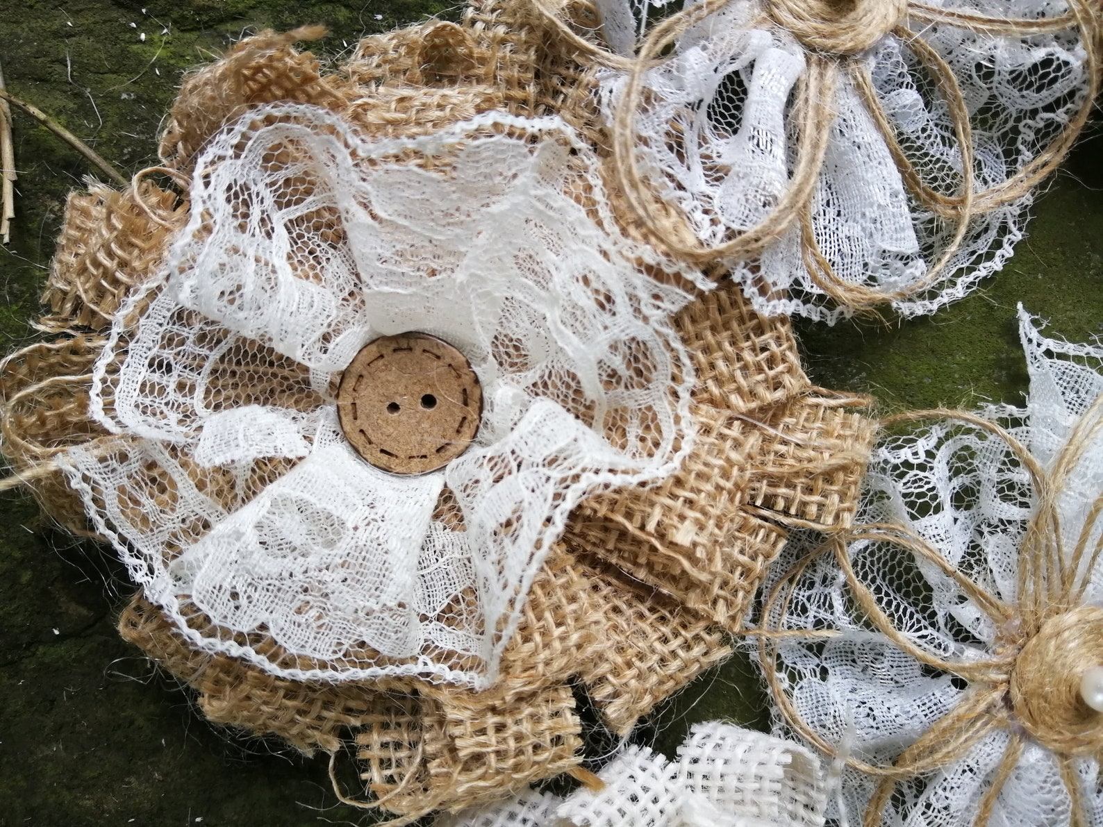 10pcs Rustic Wedding Burlap Lace Flowers Wedding Cake Flowers Etsy