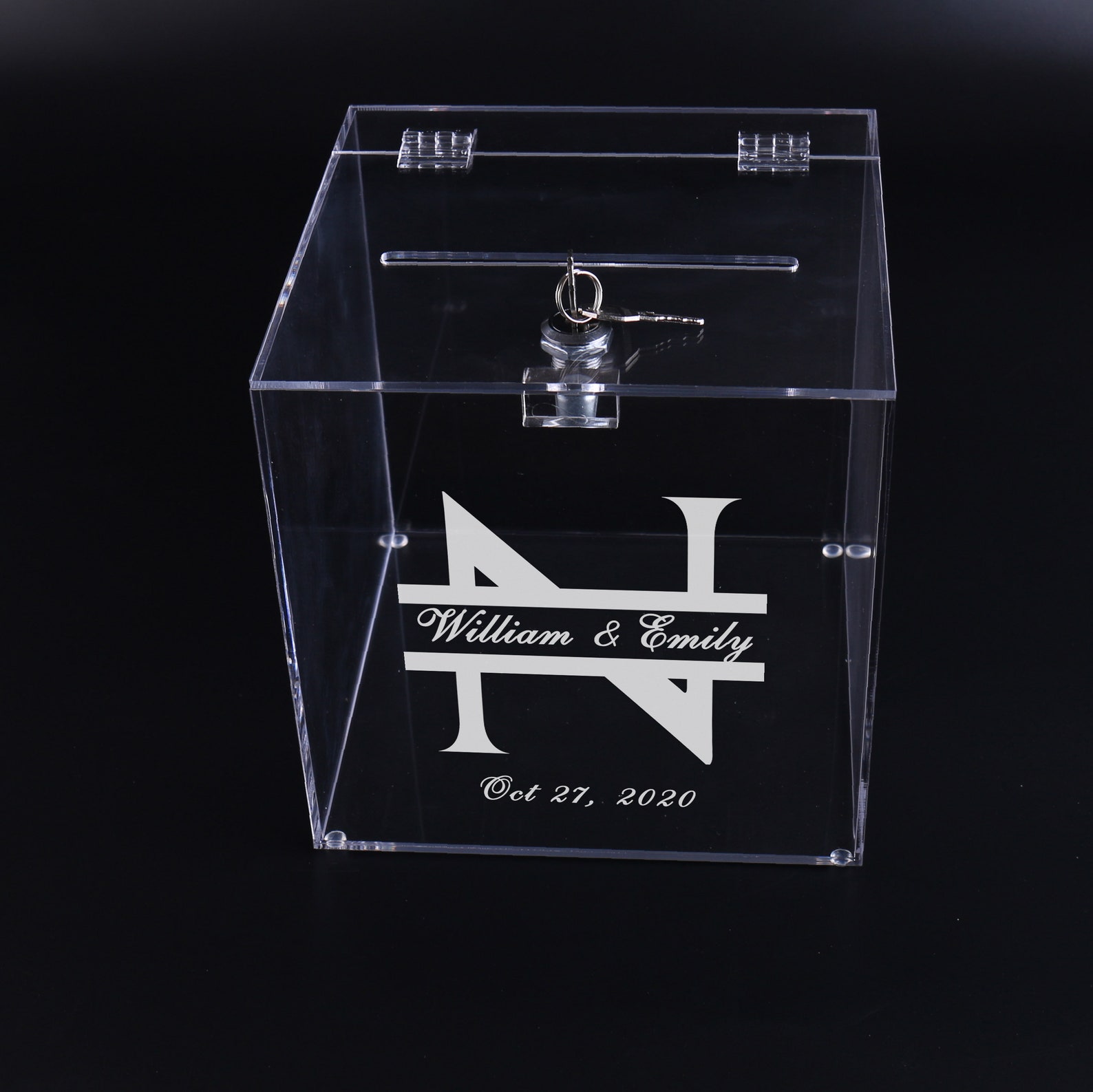 Personalized Acrylic Wedding Card Box With Lid Latch Key Name Etsy
