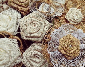 12pcs Rustic Wedding burlap flowers Wedding cake flowers flowers wedding Decor