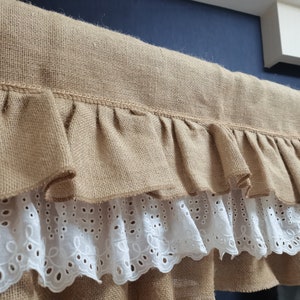Custom Burlap Ruffled Curtian Rustic burlap lace Kitchen Valance Burlap  Decor Kitchen Curtain Shabby Burlap Valance
