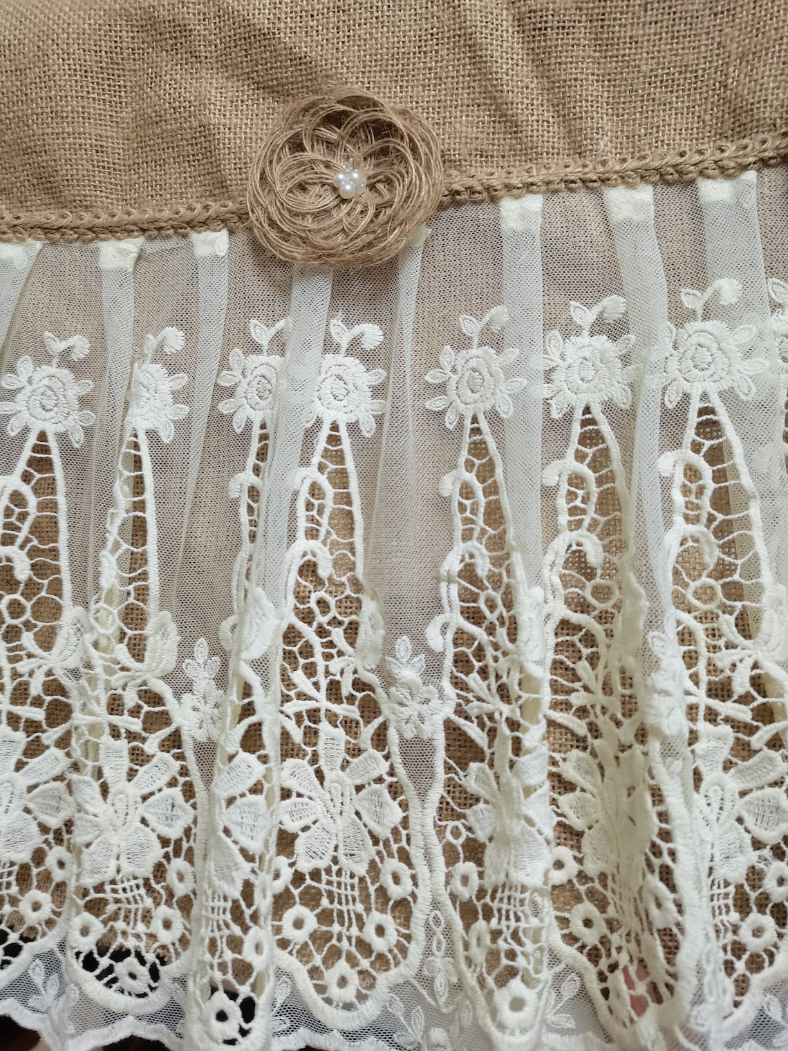 Custom Cream Lace Curtain Valance Rustic Burlap Cream Lace Etsy