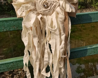 1pc Shabby Chic Decor Burlap Lace and Cotton Pew Bows, Burlap bows, Wedding bows, Rustic Bows, Rustic Wedding,