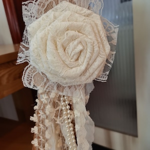 1pc Shabby Chic Decor Lace Flower Pew Bows, Burlap Lace flower, Wedding bows, Rustic Bows, Rustic Wedding,
