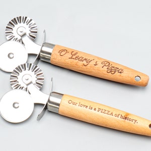 Personalized Stainless Steel Double Roller Pastry Cutter - Custom Pizza Cutter Wheel with Wood Handle for All Bakers