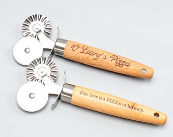 Personalized Stainless Steel Double Roller Pastry Cutter - Custom Pizza Cutter Wheel with Wood Handle for All Bakers