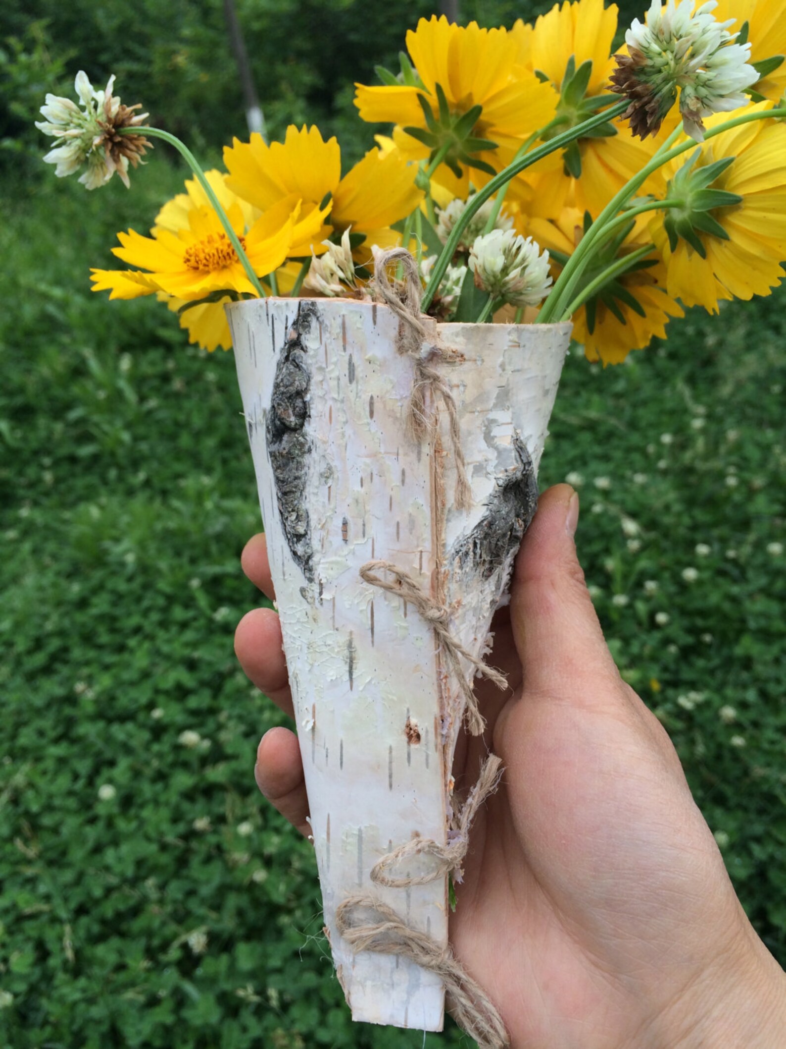 5pcs Hanging Birch Bark Basket Pew Cone wall organizer Rustic Etsy