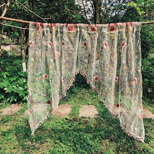 Custom Embroidered Floral  Curtain Unique Curtain Bedroom Valance Window Kitchen Swag Curtain Embroidered Floral window treatments
