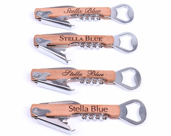 Gepersonaliseerde gegraveerde kurkentrekkeropener, aangepaste houten flesopener, wijnkurkentrekker, gepersonaliseerde stalknecht flesopeners, lasergegraveerd