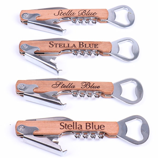 Personalized Engraved corkscrew opener, Custom wood bottle opener, Wine corkscrew, Personalized Groomsman bottle openers, Laser Engraved