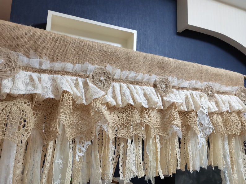 Rustic Vintage Unique Burlap Beige Lace Bedroom Valance Burlap Etsy
