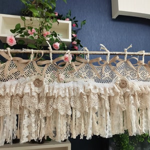 Custom Rustic Unique Burlap Bows Beige Lace Bedroom Curtain Valance Burlap Window Kitchen Swag Curtain Shabby Burlap Beige window treatments