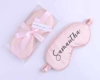 Personalized Satin Eye Sleep Mask with PVC Ribbon Gift Box Bachelorette Party Favor Pink Gold Bridesmaid Proposal Maid of Honor Gift