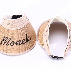 Custom Visor Sun Hat Custom Name Favor Straw, Bride Squad Visors, Personalized Sun hat with name, Custom Sun Visor with Pearls