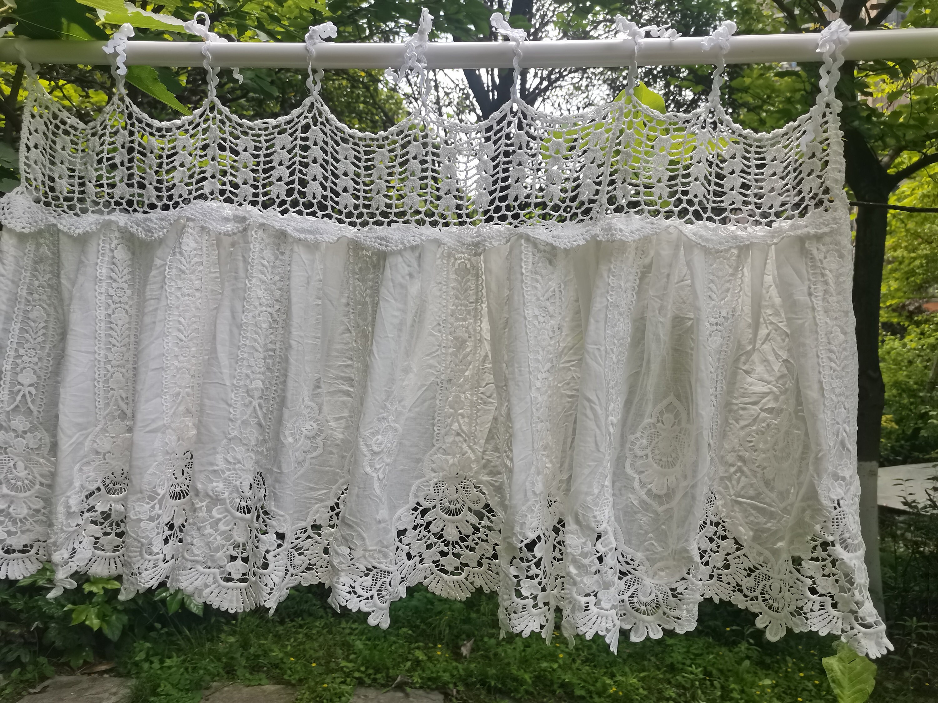 Window Lace Custom High Quality Lace Curtain Valance Hand Crochet White Lace ...