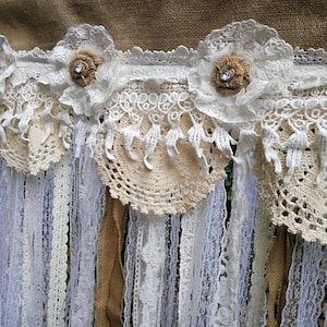 Romantic Lace Curtain Burlap Lace Backdrop Lace wedding banner Valance Fabric Garland Bunting (55 inches length)