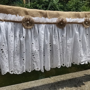 Custom Shabby Chic Romantic Kitchen Valance Burlap Lace Decor Kitchen Curtain Burlap Curtain Rustic window treatments Wedding Decor
