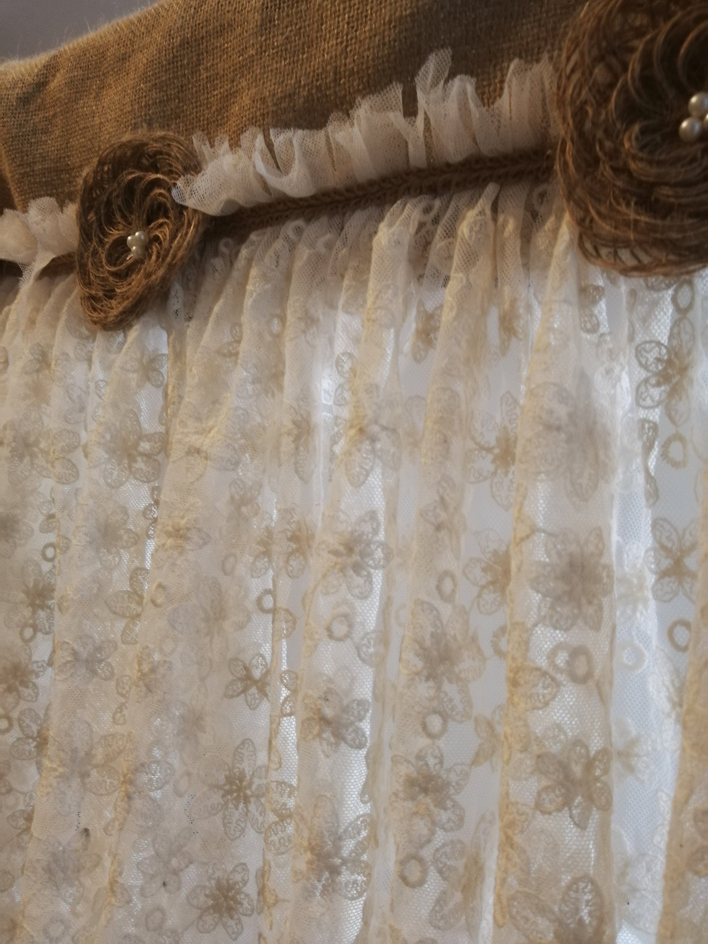 Romantic Full Lace Curtain Rustic burlap Kitchen Valance Etsy
