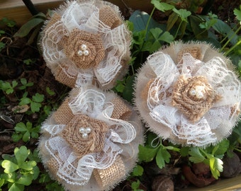 10 handmade Burlap Lace Roses Shabby Chic Flowers Rustic Wedding Decorations