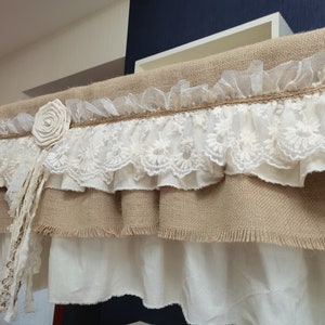Custom Rustic  Burlap Ivory Lace Bedroom Valance Burlap Cotton Window Kitchen Curtain Shabby Burlap Lace Curtain window treatments