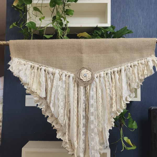 Personnalisé Rustique Toile De Jute Ivoire Dentelle Chambre Cantonnière Toile De Jute Dentelle Fenêtre Cuisine Rideau Shabby Toile De Jute Dentelle Rideau fenêtre traitements