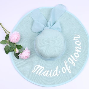 Personalized Floppy Hat, Your Custom Text Bridesmaid Gift Idea Beach Sraw Sun Hat Monogram Wedding Mother's Day Graduation Gift for Her image 4