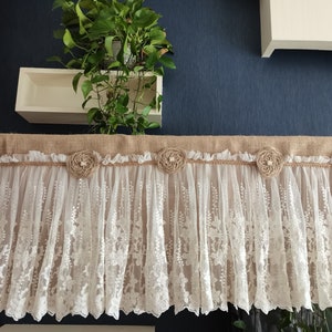 Romantic Lace Curtain Rustic burlap Kitchen Valance Burlap Lace Decor Kitchen Curtain Shabby burlap Decor