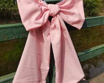 1pc  Pink Bow,  shabby Bow, Pew Bow, Nursery bow, Wedding bow, Finished bow, Curtain Tie Back(about 11inches wide and 16inches long)