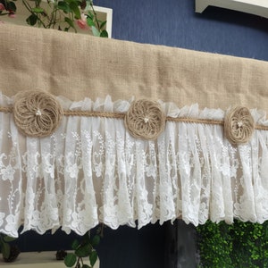 Custom Romantic Lace Curtain Rustic burlap Kitchen Valance Burlap Lace Decor Kitchen Curtain Shabby burlap Decor
