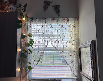 Nieuw geborduurd bloemengordijn Uniek gordijn slaapkamer volant raam keuken volant gordijn geborduurde bloemen raamdecoratie