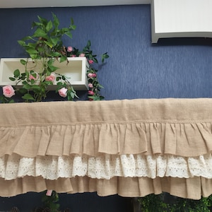 Personnalisé toile de jute à volants rideau rustique toile de jute dentelle cuisine cantonnière toile de jute décor cuisine rideau Shabby toile de jute cantonnière