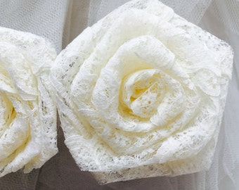 5pcs or  12 pcs  Ivory Lace Roses Flowers Shabby Chic Flowers Wedding docor