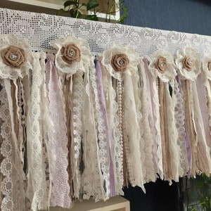 Custom Shabby Burlap Lace curtain Crochet Lace Kitchen Valance Kitchen Curtain Shabby Lace Window Curtain Cafe Curtain Wedding Decor