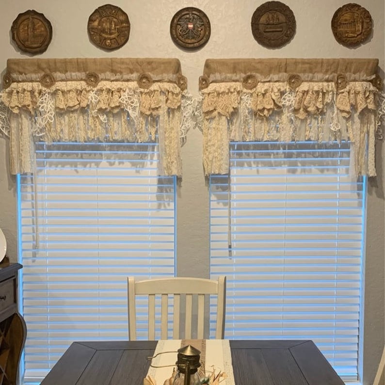 Custom Rustic Unique Burlap Beige Lace Bedroom Valance Burlap Etsy Canada